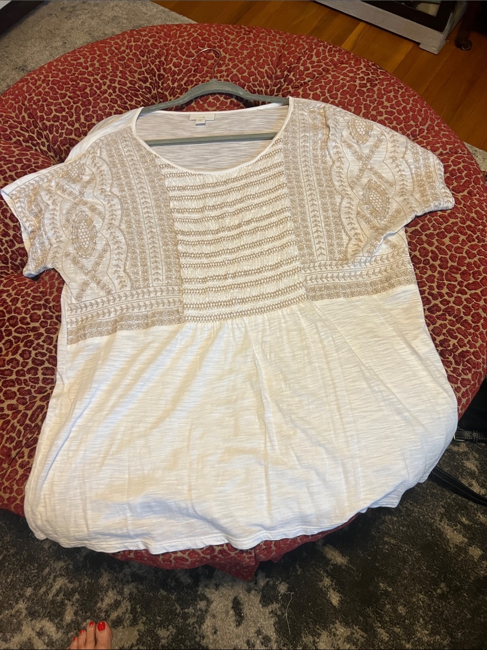 J. Jill Cream Crochet-Panel Short Sleeve Tunic